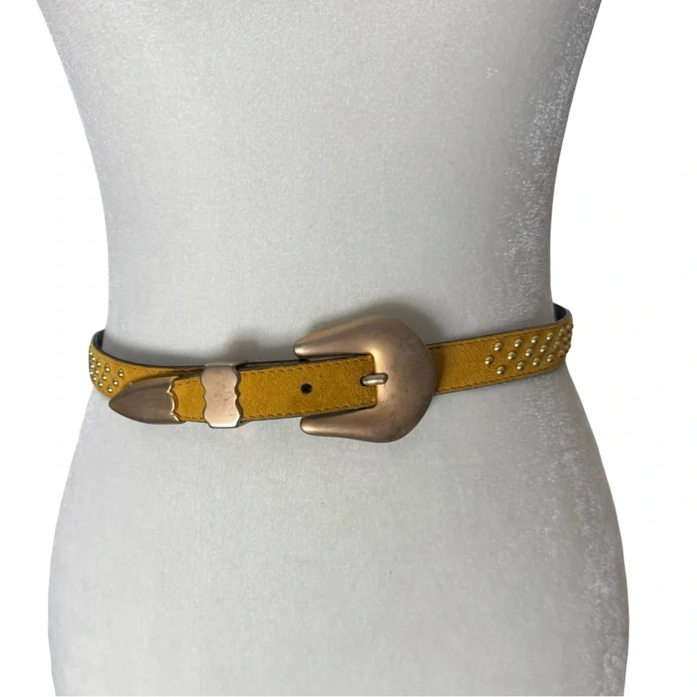 Vintage 80s Escada Studded Suede Belt Turmeric Made in Germany Margaretha Ley